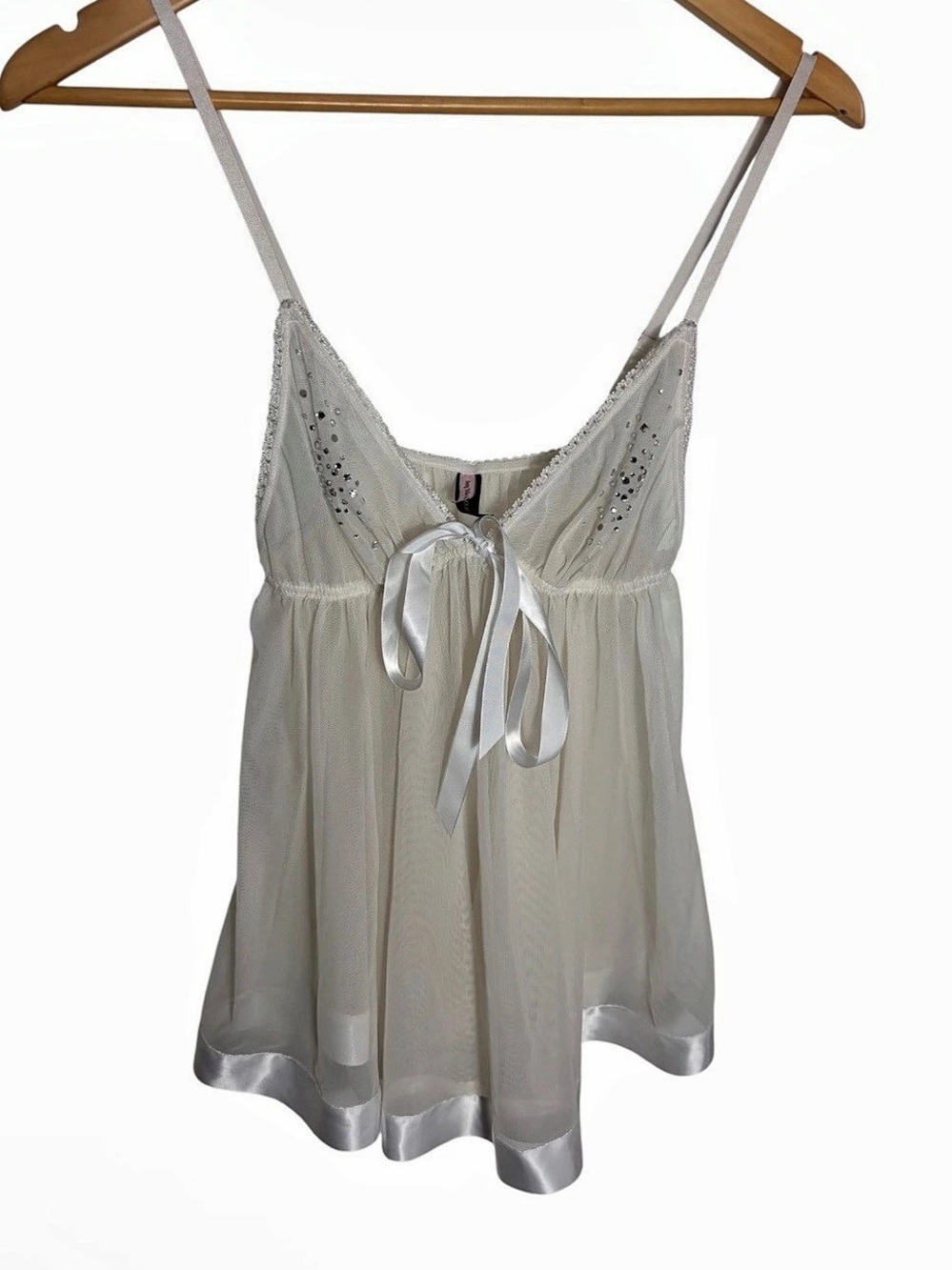 Victoria's Secret sexy little things rhinestones mesh sheer cream teddy M